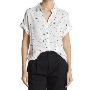 Beach Lunch Lounge Spencer Button Front Shirt Patriotic Stars XS